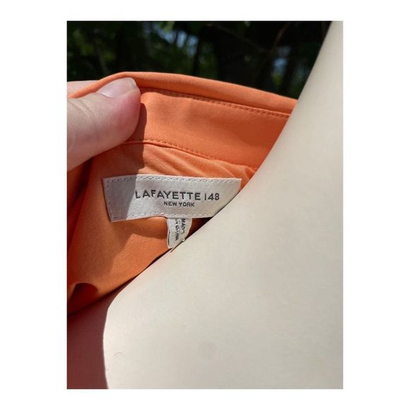 SOLD Lafayette 148 Sedwick Dress Shirt Tent Tanned Coral Cotton Tangerine - Picture 7 of 16